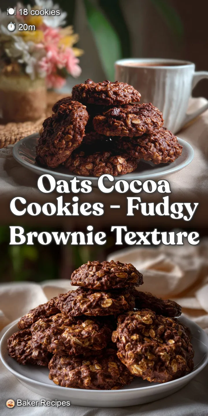 Close-up shot of a single, warm cocoa cookie. The rich, dark chocolate color is offset by the slightly molten, fudgy inter...