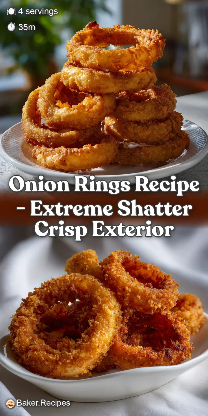 Close-up of a perfectly fried onion ring with a light, flaky batter, showing layers of onion inside. A delightful crunch.