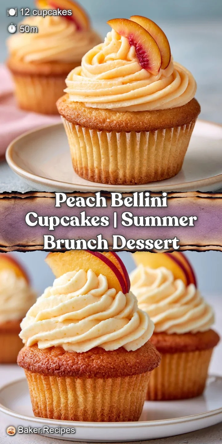Close-up of a fluffy cake with creamy, peach-hued frosting and a juicy, glistening peach wedge on a white base.
