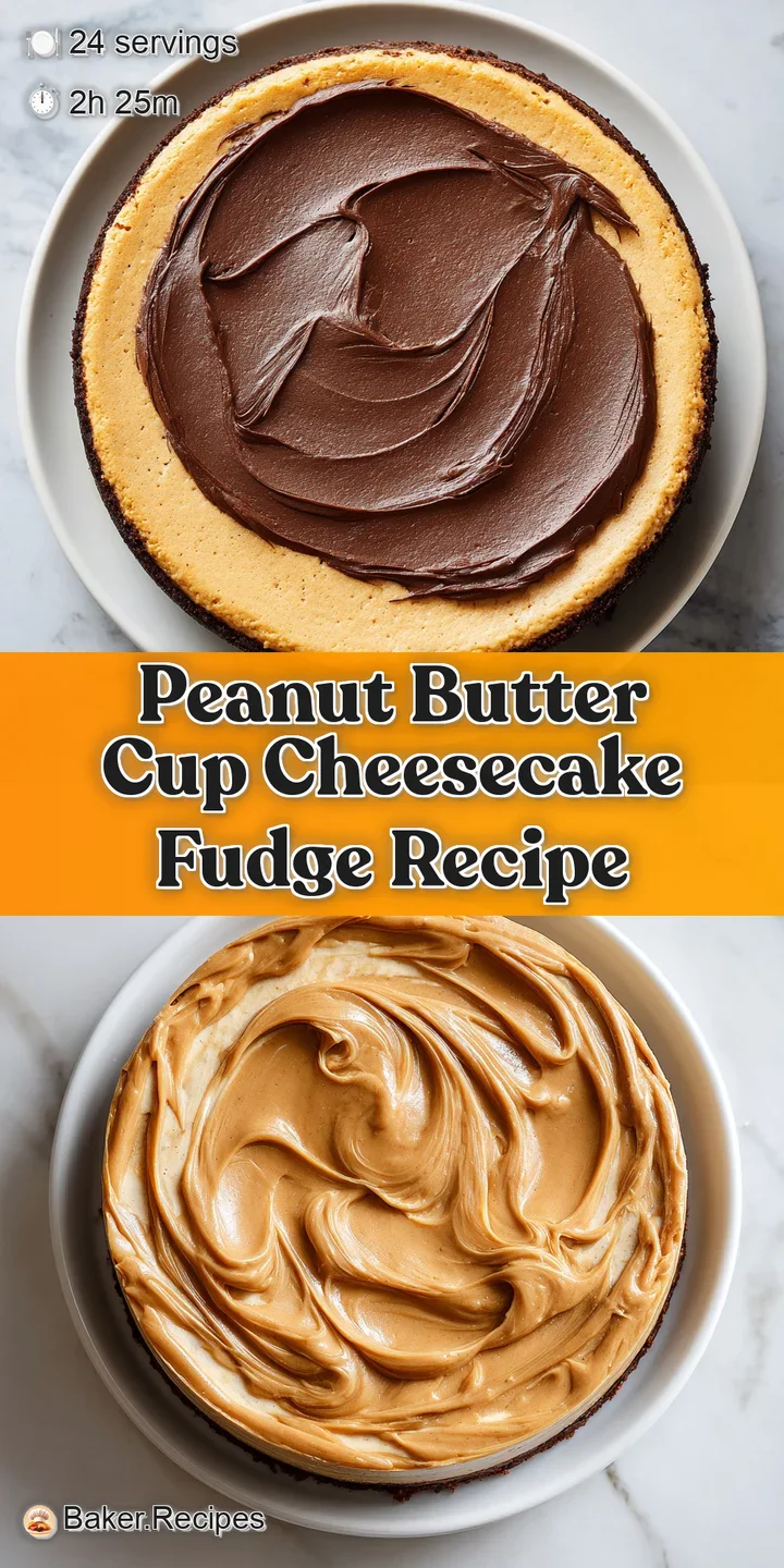 Close-up of decadent fudge squares, showing the smooth chocolate, creamy swirls, and perfect peanut butter cup candies.