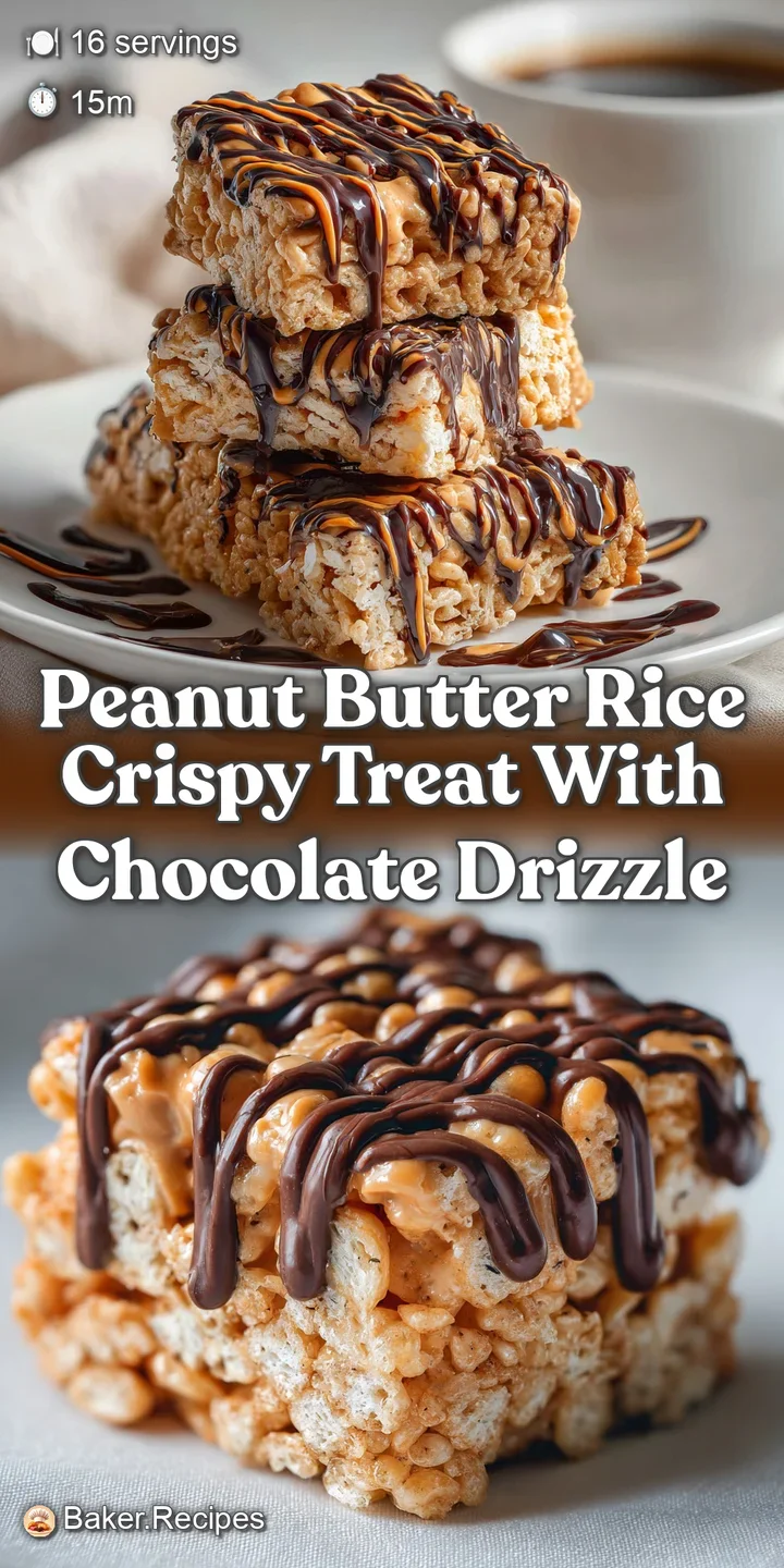 Close-up view of a gooey rice crispy treat with a ripple of melted chocolate. Warm light reveals a soft, chewy interior.