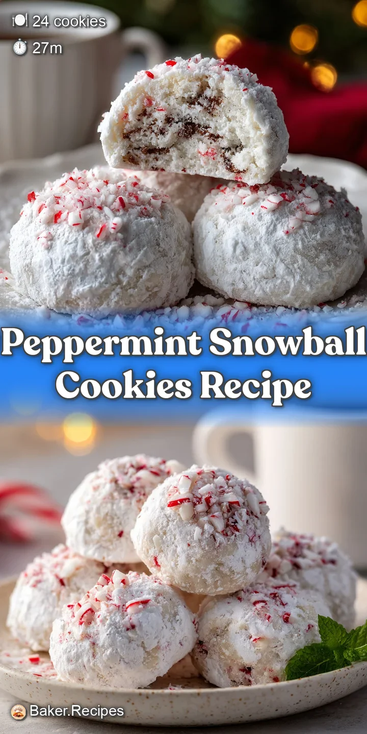 Close-up of a cracked, round, pale green peppermint snowball cookie overflowing with fine, powdery white sugar.