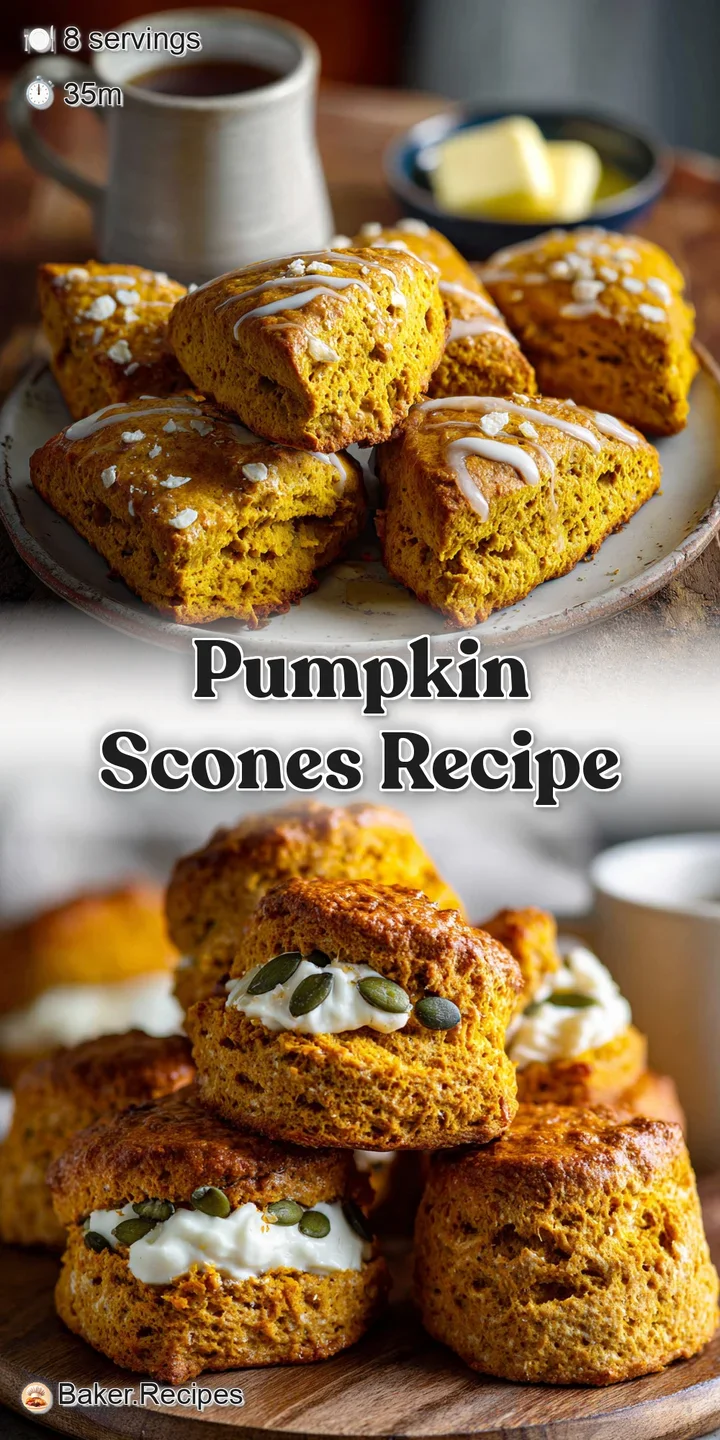 Close-up reveals the flaky, golden crust of a pumpkin scone, dusted with sugar, with flecks of pumpkin spice visible inside.