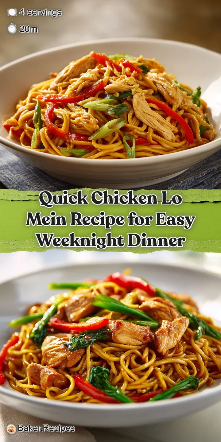 Close-up of glistening Lo Mein noodles coated in a rich sauce, revealing tender chicken and crisp-tender veggies, steaming.