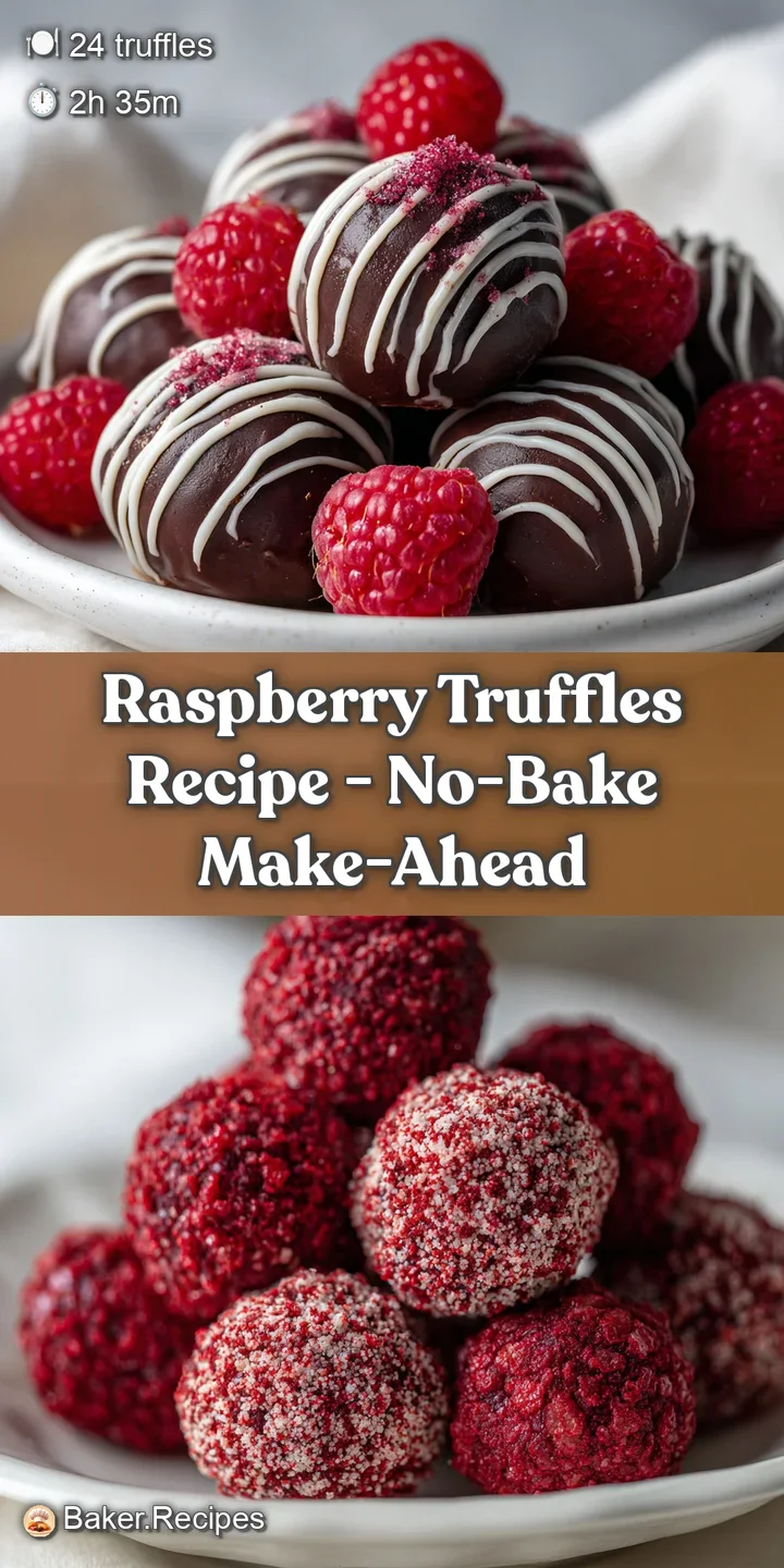 Close-up of a single, decadent raspberry truffle with a rich chocolate coating and a dusting of cocoa, hinting at a melt-i...