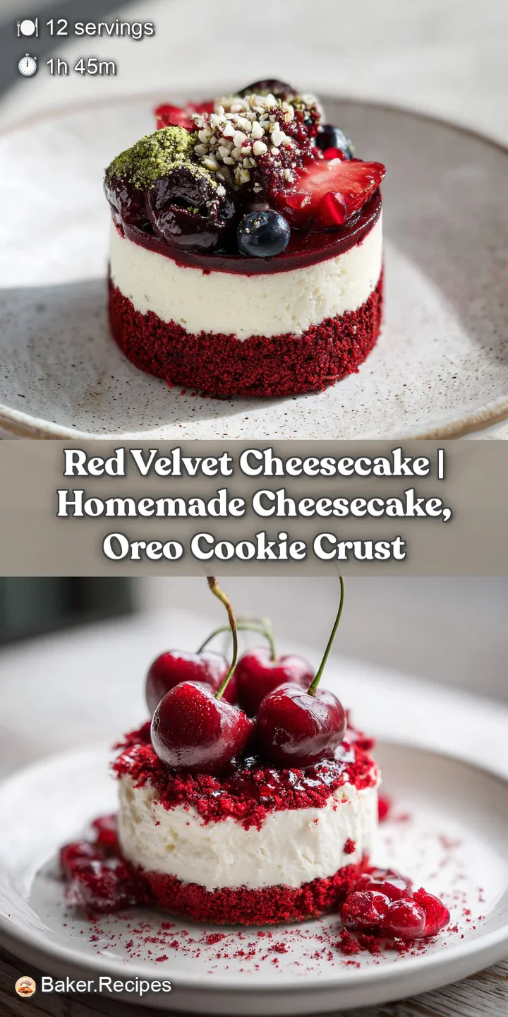 Close-up of a fork-tender red velvet cheesecake, revealing smooth texture and deep crimson hue against a dark crust.