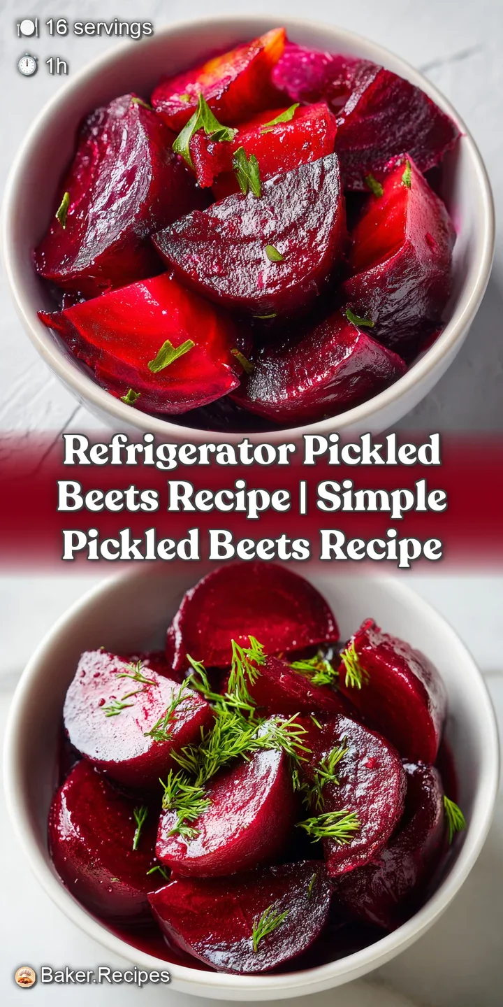 Close-up of glistening, ruby-red pickled beet slices, showing their tender texture and the clear pickling liquid surroundi...