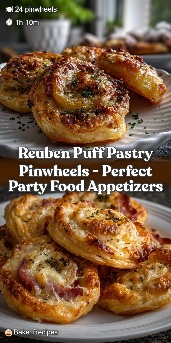 Flaky, golden-brown pastry spirals with visible layers, filled with melted cheese and savory corned beef, perfect party ap...