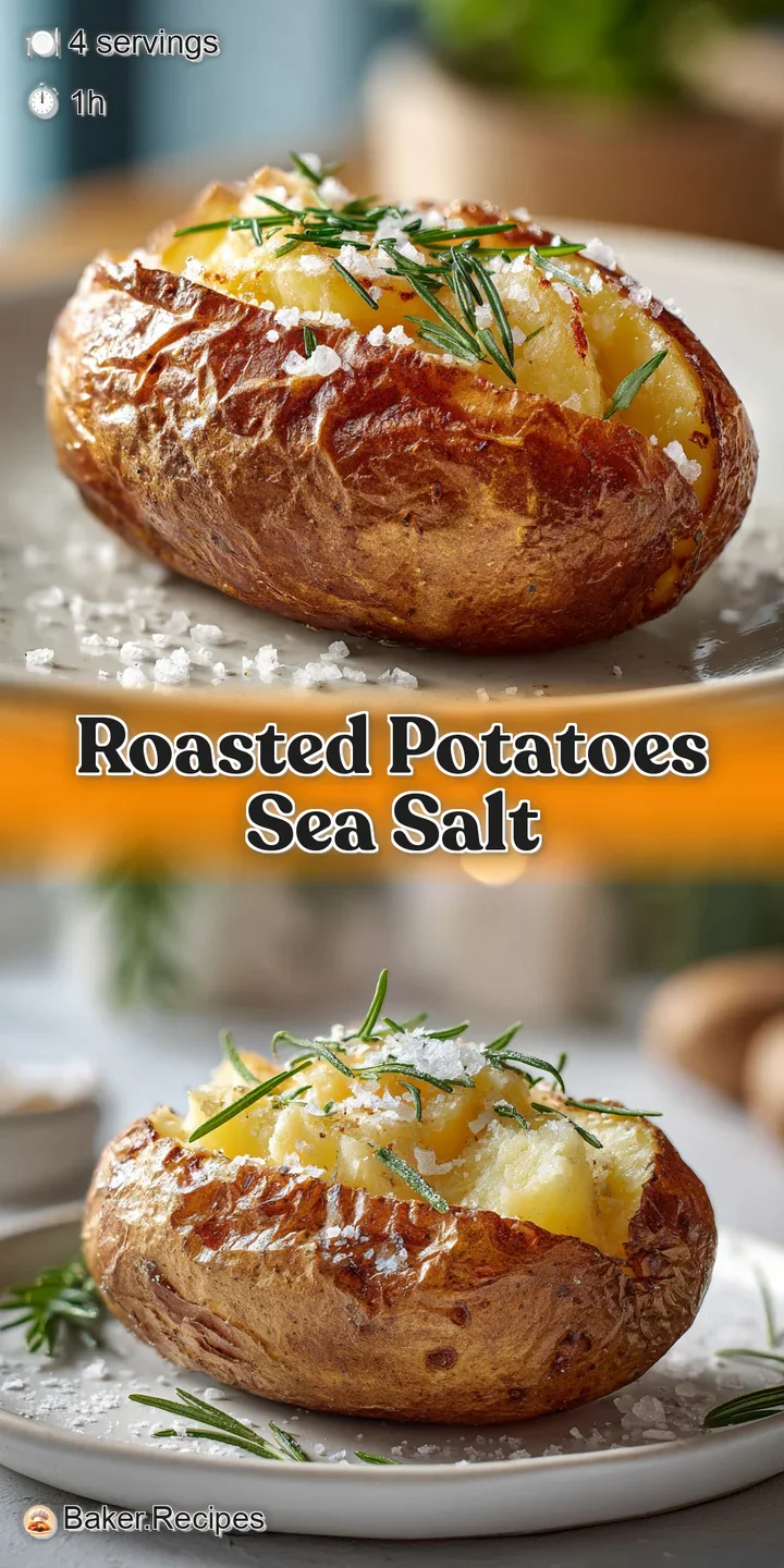 Close-up of a steaming hot baked potato, revealing a soft, airy inside and glistening crystals of sea salt. Textural and d...