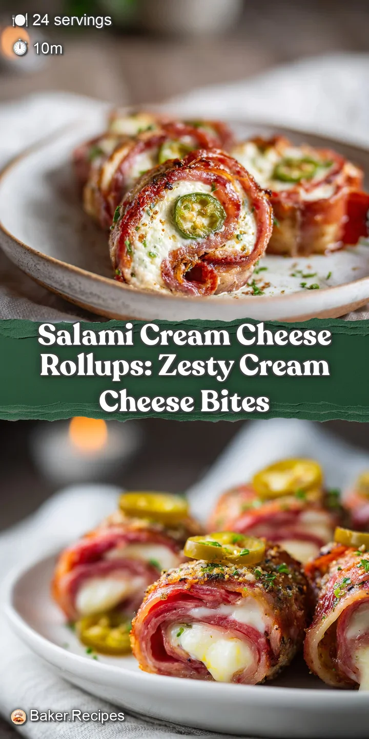 Close-up of a salami cream cheese roll, highlighting the spicy salami, and cool, tangy filling; a tempting bite-sized appe...
