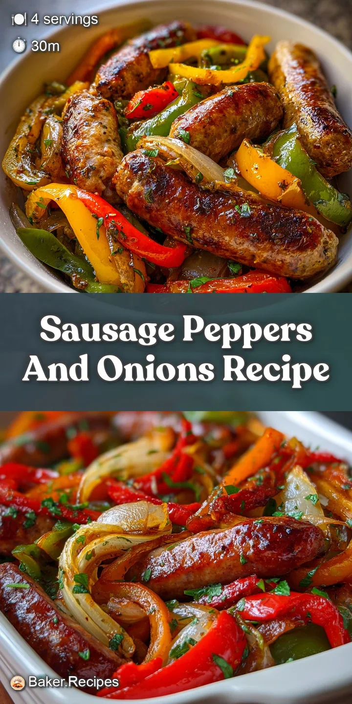 Close-up on a vibrant mix of glistening sliced sausage, tender peppers, and translucent onions, showing browned crispy bits.