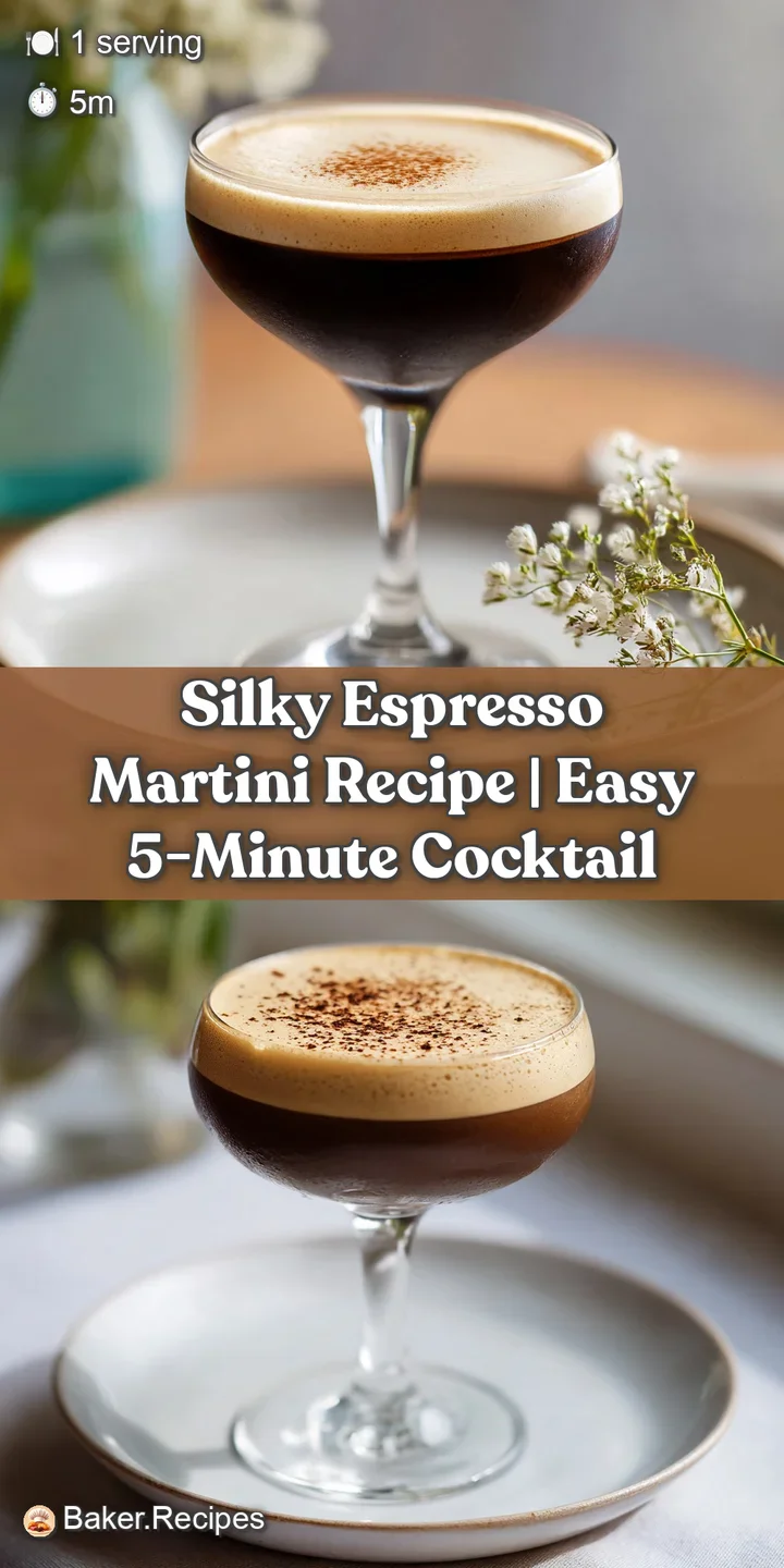 Close-up of an espresso martini showing tiny bubbles in the foam and a dusting of cocoa. Icy cocktail looks refreshing and...