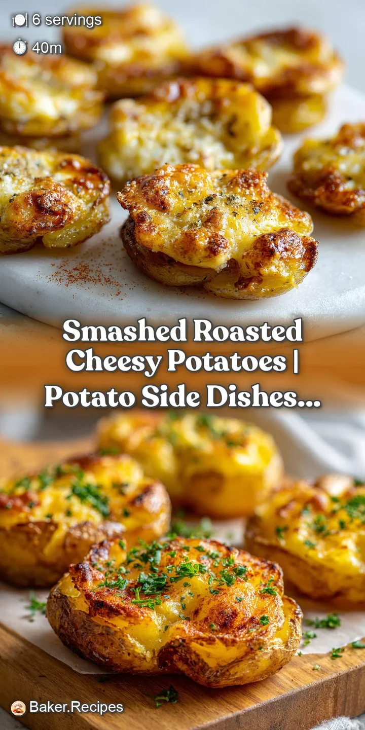 Close-up of bubbling, golden-brown melted cheese stretching over a crispy smashed potato with fresh green herbs.