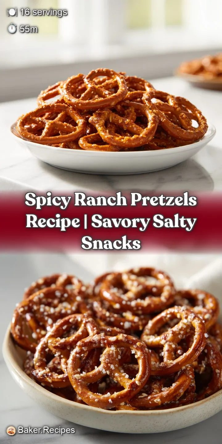 Close-up captures the salty, spicy ranch coating clinging to pretzel twists, promising a burst of flavor with each crispy ...