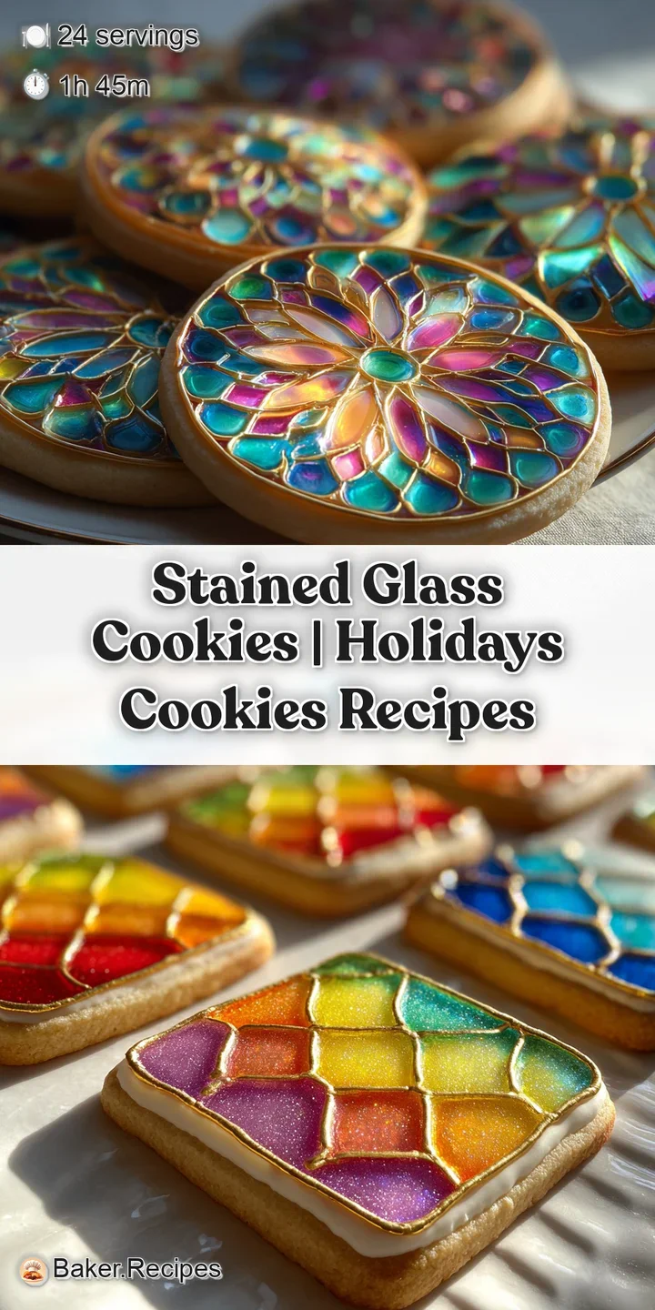 Close-up of a stained glass cookie, smooth melted candy a vibrant contrast to the golden, crisp cookie edges.