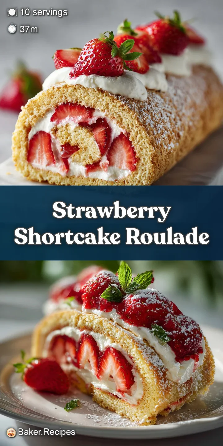 Close-up reveals moist cake, fluffy cream filling studded with juicy strawberries; inviting detail makes your mouth water ...