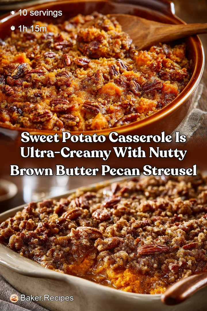 Sweet Potato Casserole is ultra-creamy with nutty brown butter pecan streusel
