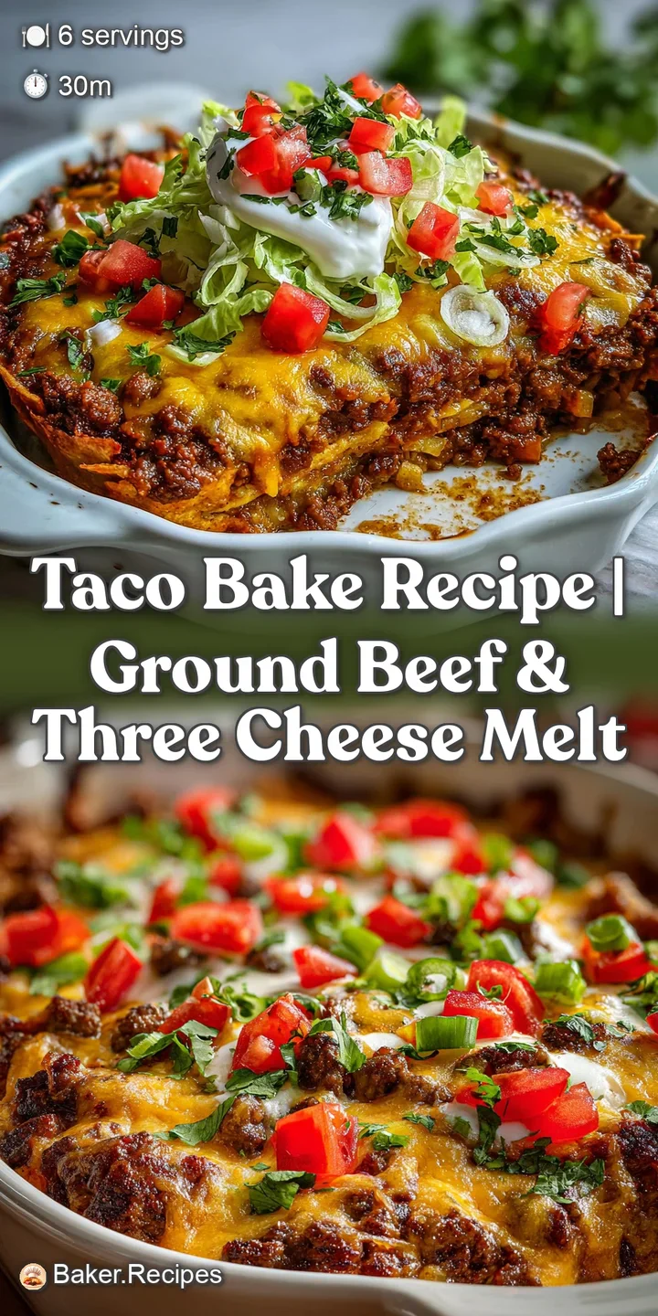 Close-up of bubbling, cheesy taco bake. The aroma of spices fills the air. A tantalizing display of textures, from crisp s...