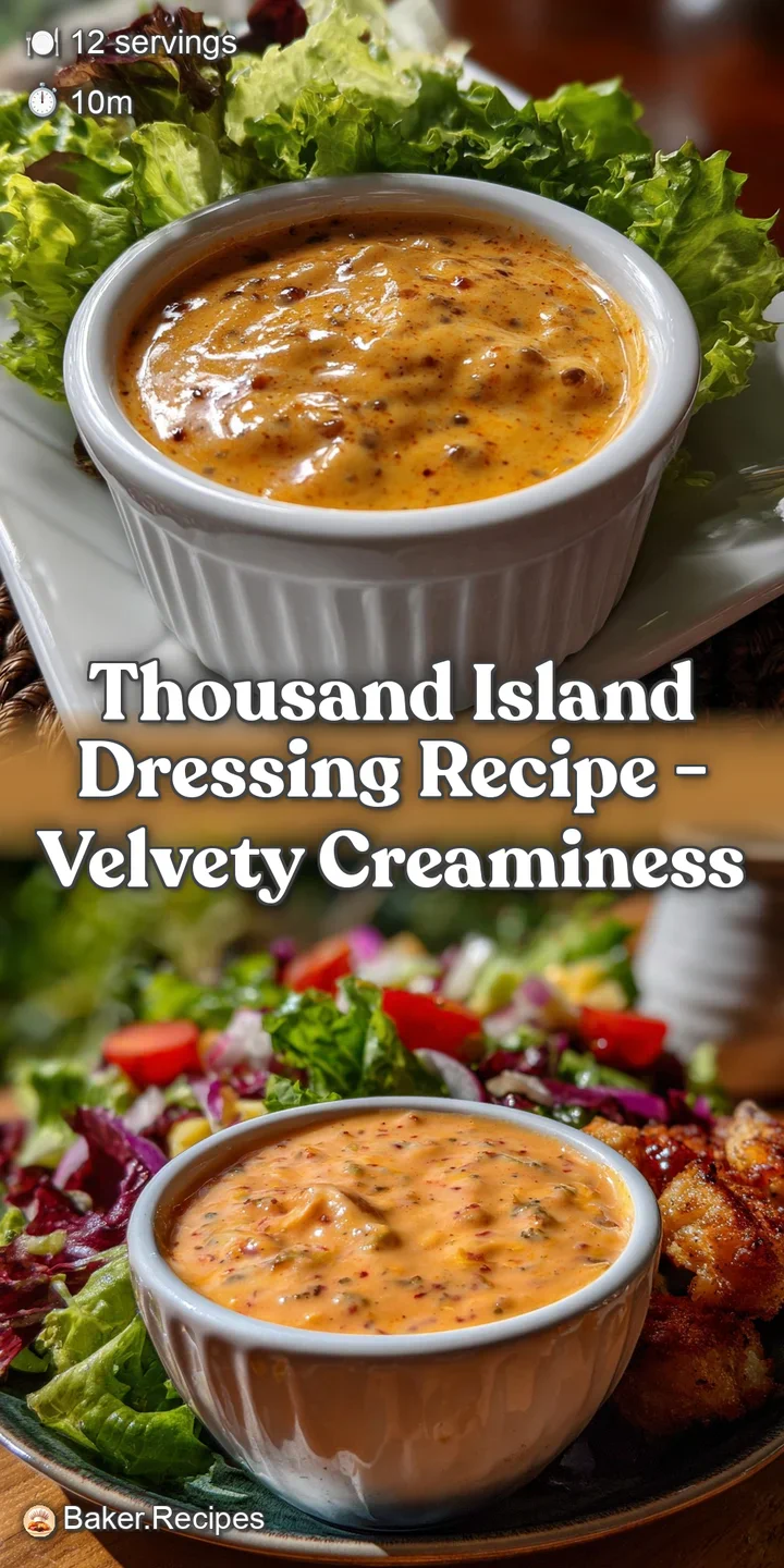 Thick, glossy dressing with flecks of relish and spices, showcasing a delightful blend of creamy texture and bright, tangy...