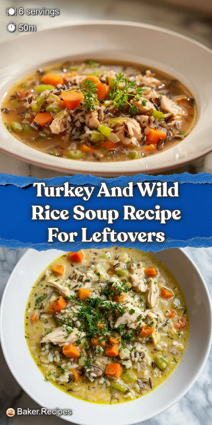 Close-up of steaming wild rice soup, highlighting tender turkey pieces and vibrant vegetable flecks.