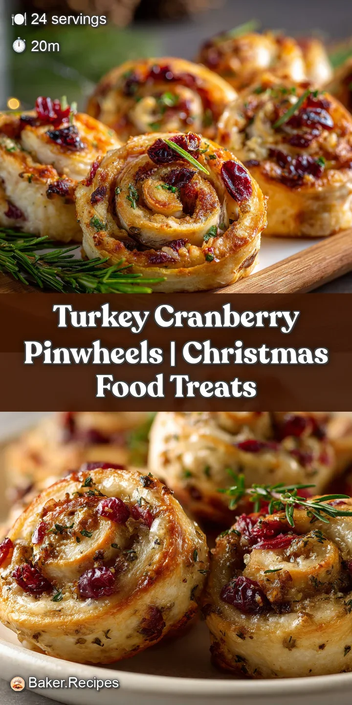 Close-up of a warm, golden pinwheel with visible layers of turkey and bright cranberry. Creamy filling oozing slightly. Sa...