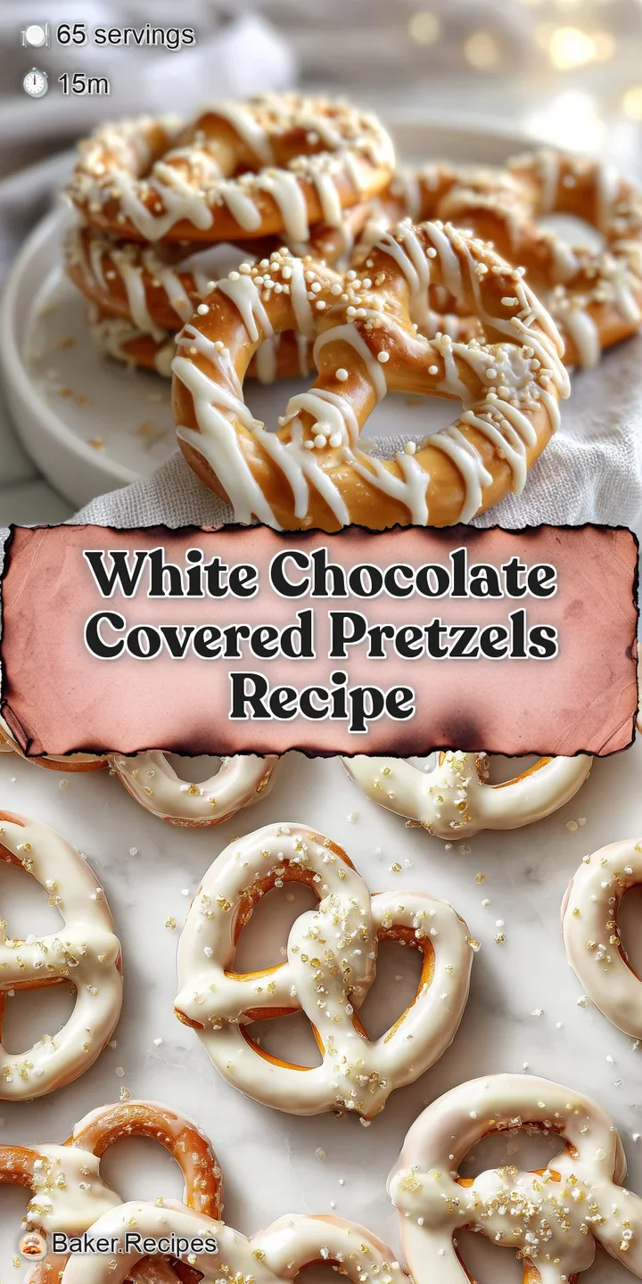 Close-up of creamy white chocolate coating a pretzel, speckled with bright, multi-colored sprinkles, inviting a sweet and ...