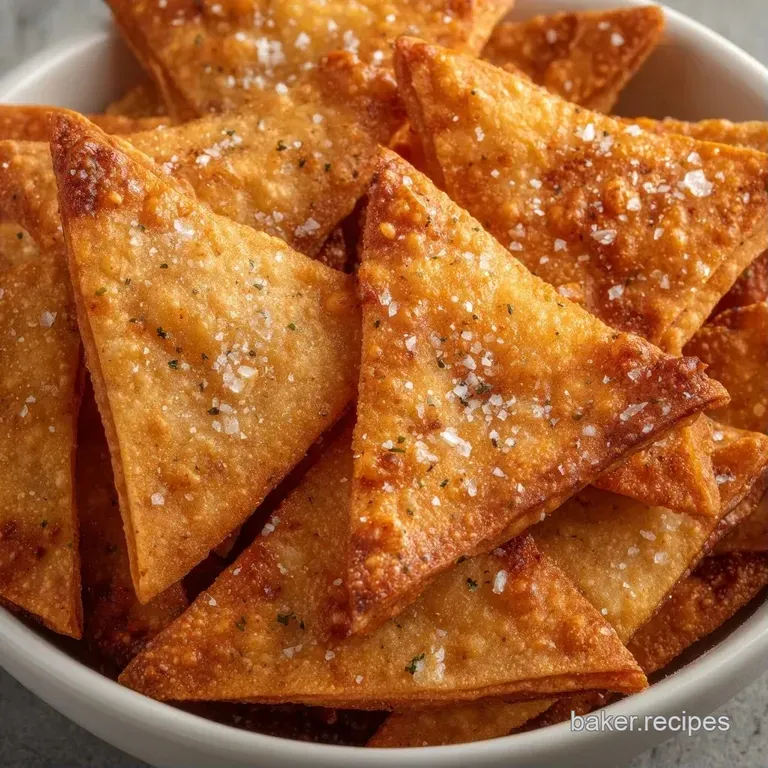 Crispy toasted pita triangles arranged neatly around a small bowl of creamy hummus garnished with olive oil.