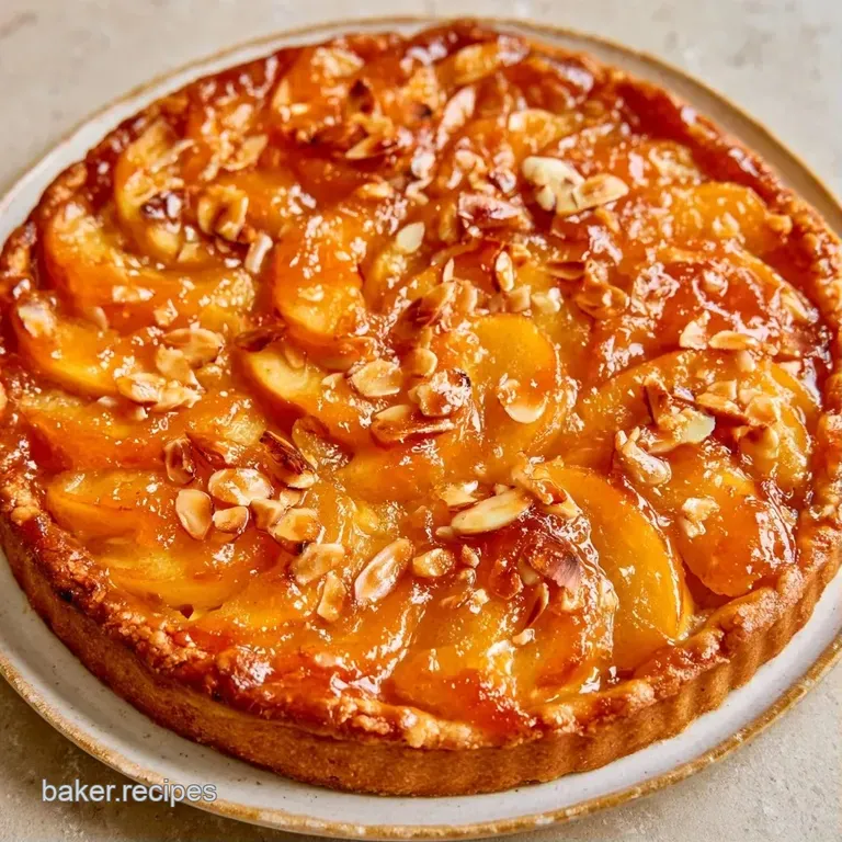 A neat slice of glazed fruit pastry served on a ceramic plate with a dollop of cream and a sprinkle of cinnamon.