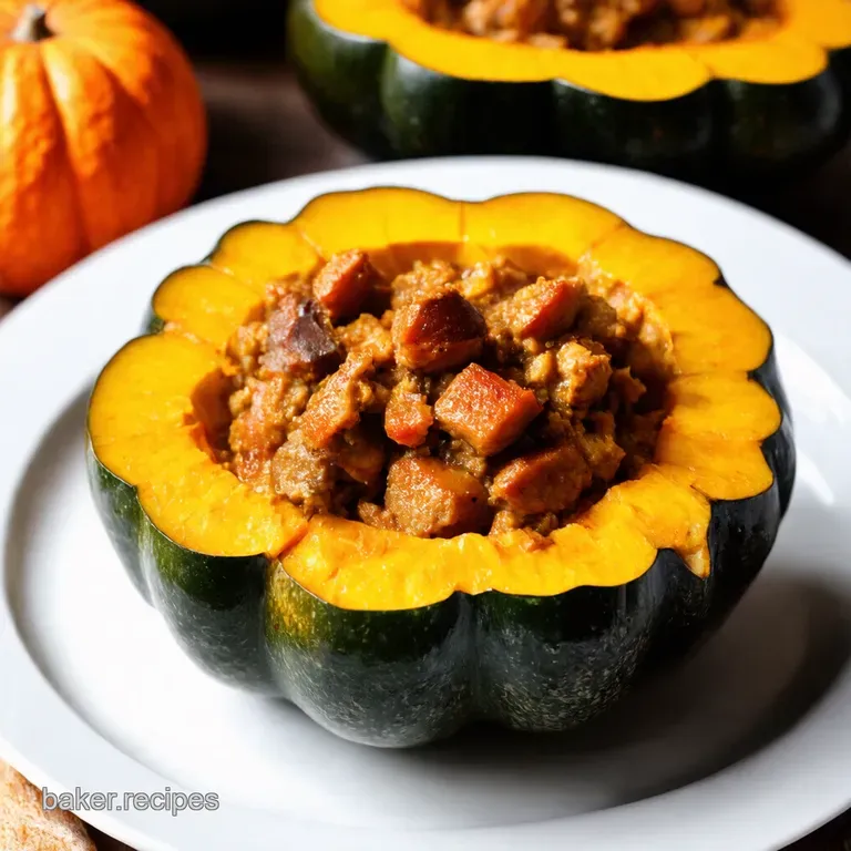 Autumn Harvest Stuffed Acorn Squash with Sausage and Cranberries presentation
