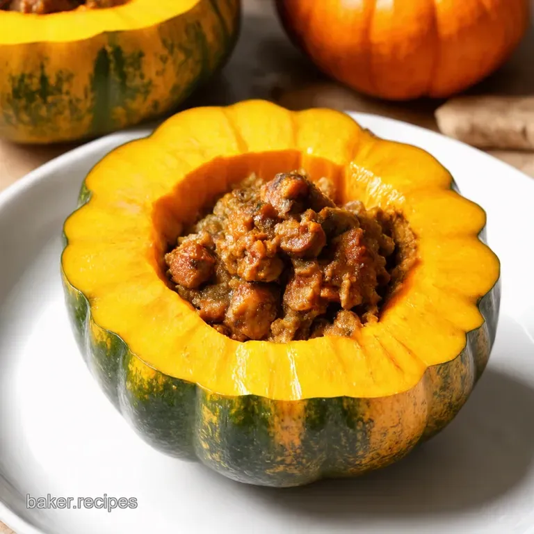 Autumn Harvest Stuffed Acorn Squash with Sausage and Cranberries