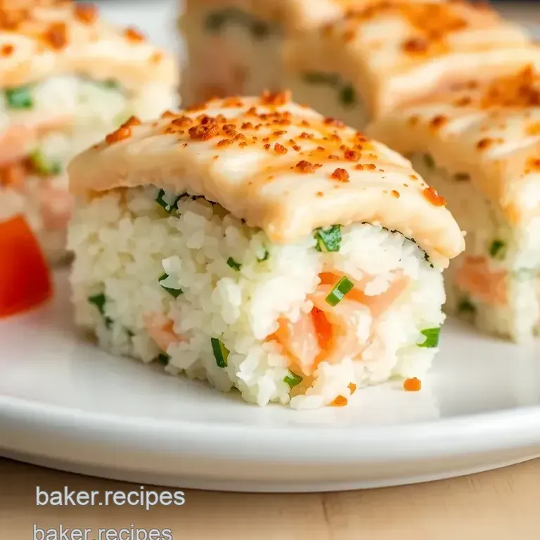 Sushi Bake with Salmon and Crab presentation
