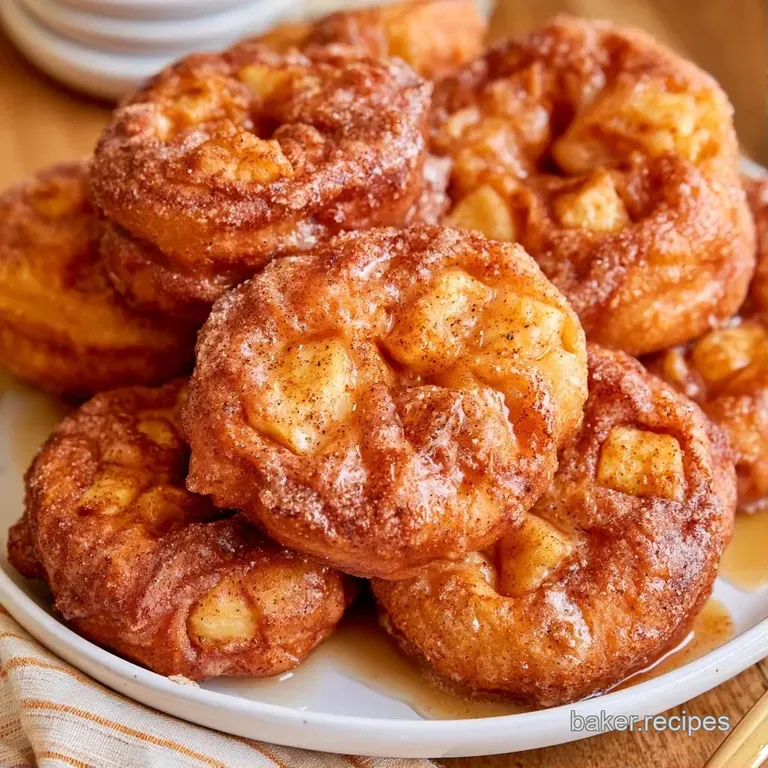 Golden-brown pastries arranged on a white ceramic plate with a side of fresh berries and a light dusting of sugar.