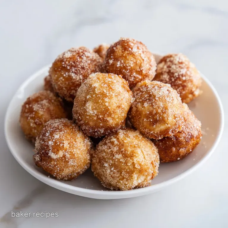 A delicate swirl of spiced pumpkin glaze coats these perfectly baked golden donut bites, artfully arranged.