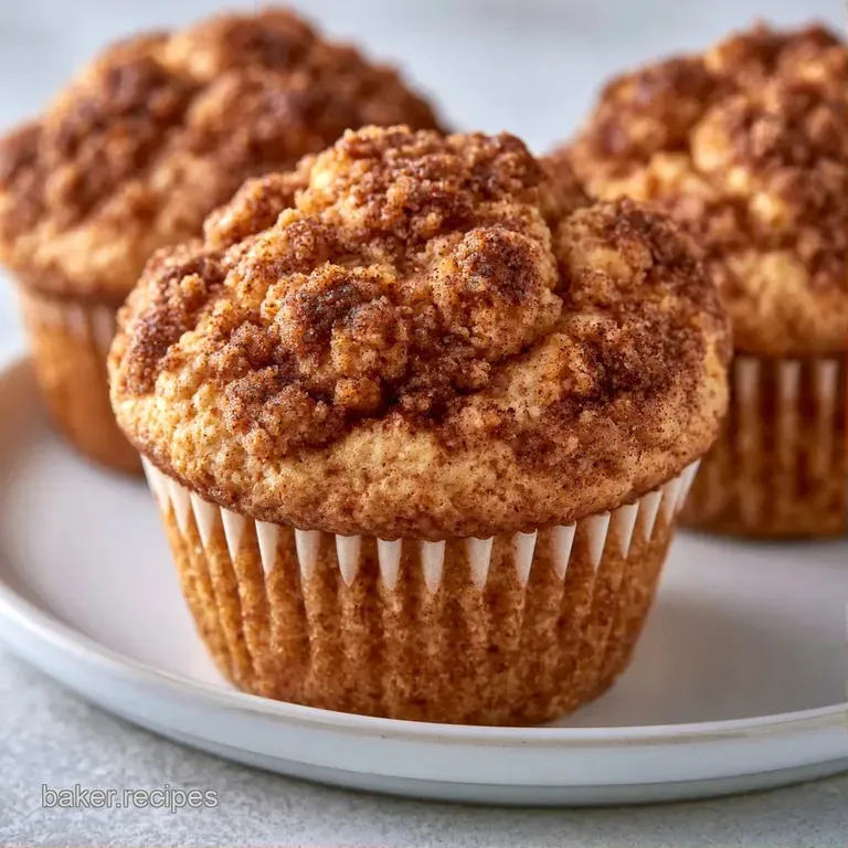 A single moist muffin on a white ceramic plate with a dusting of cinnamon sugar beside a steaming cup of coffee.
