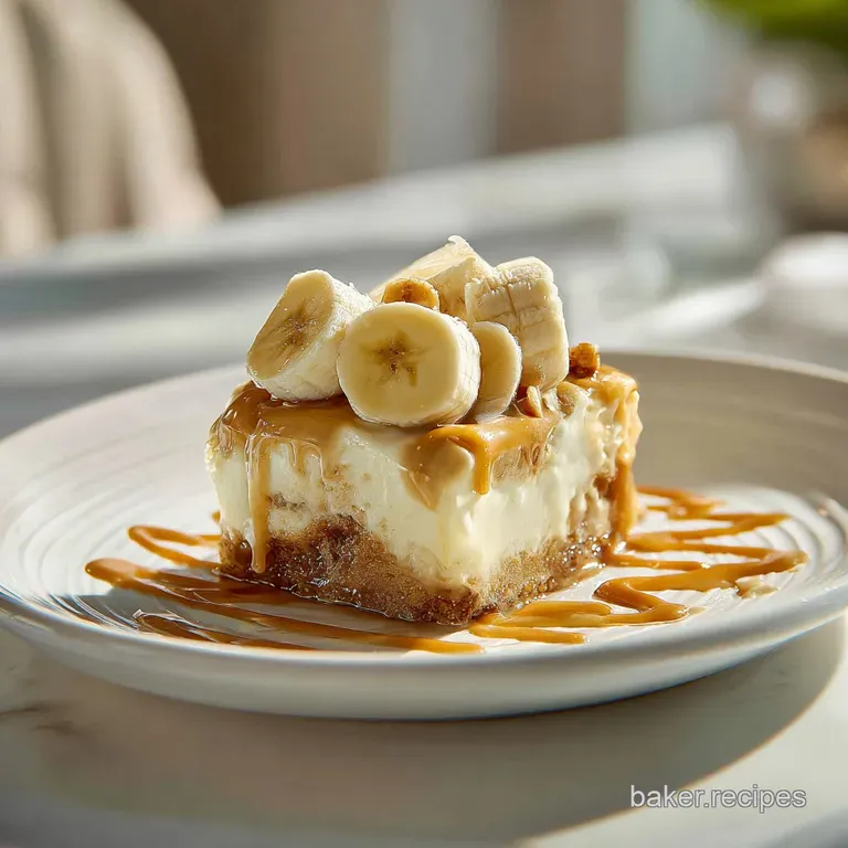 A neat slice of banana pudding bar, showcasing its creamy layers and wafer crumble topping.