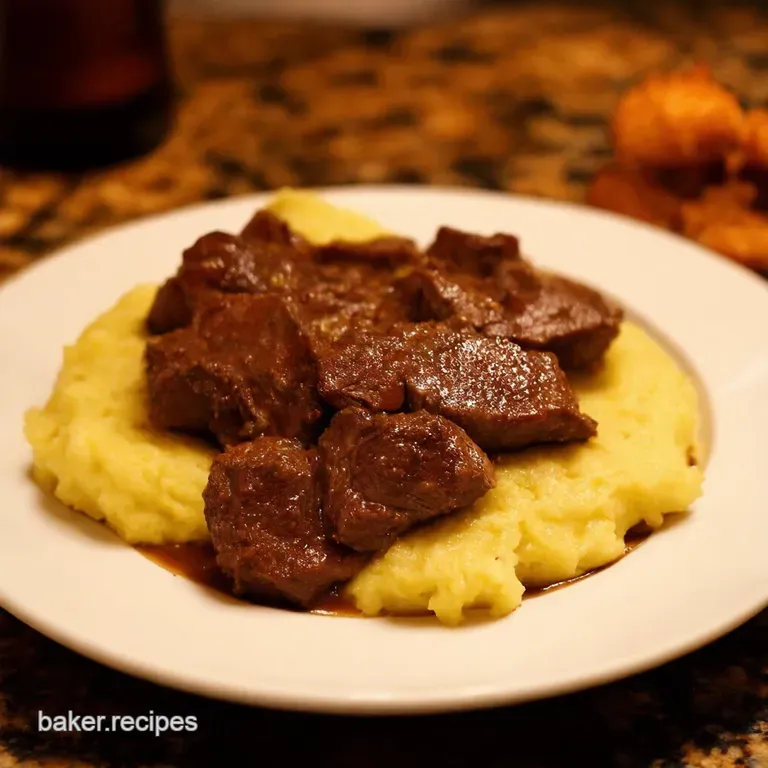Beerbraised Beef Sausages with Caramelized Onions presentation