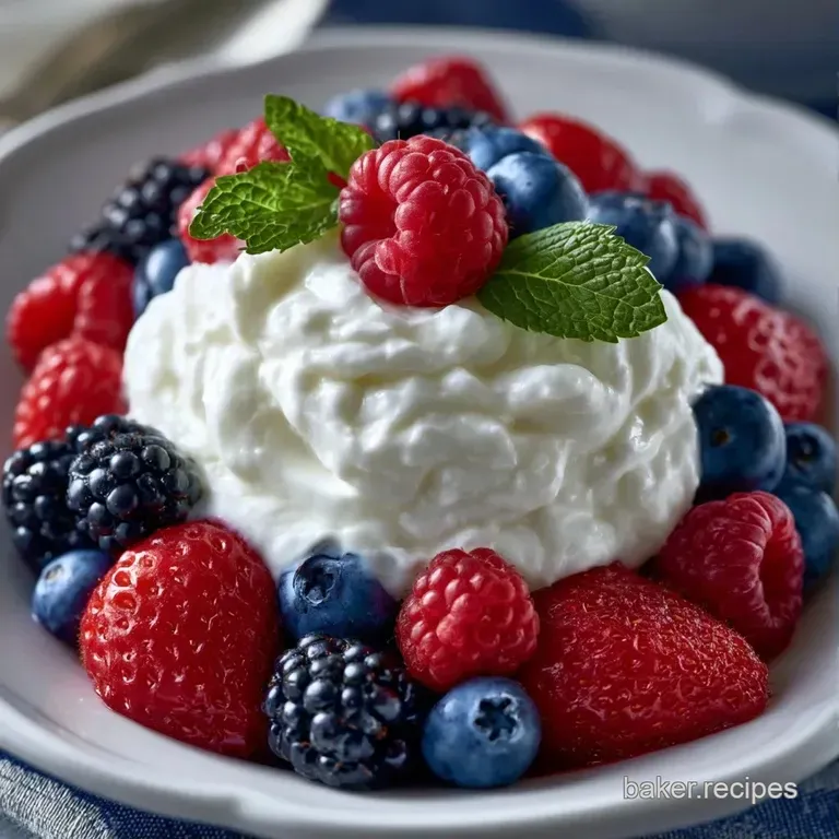 Neatly arranged clusters of deep red raspberries and glossy blueberries on a white ceramic tray with mint.