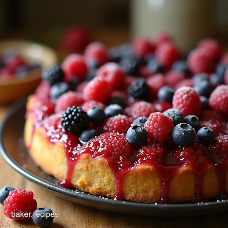 The Summer Berry Tumble Rustic Mixed Berry Upsidedown Cake presentation
