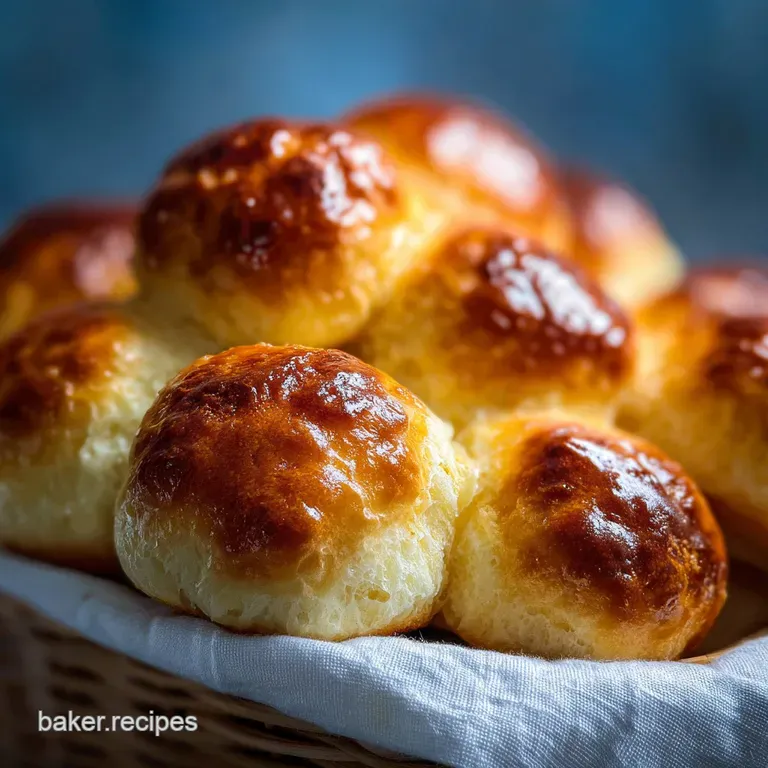 A single, perfectly browned dinner roll on a linen napkin, brushed with honey, showcasing its soft, airy texture and appea...