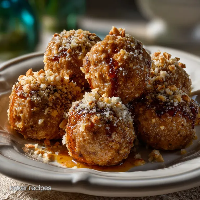 Tender, slow-cooked bites arranged on a serving spoon with a sprinkle of fresh herbs. Deep amber glaze shines and reflects...