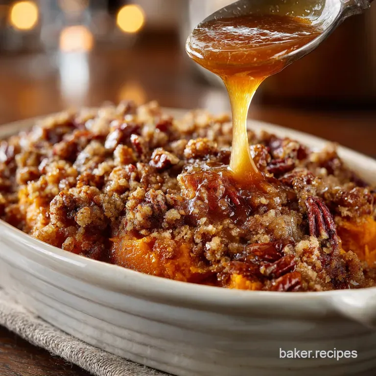 Bacon Pecan Streusel Sweet Potato Casserole Maple Bourbon Style presentation