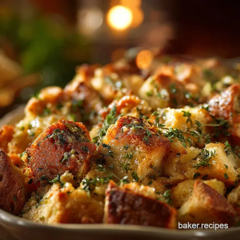 Buttery Herb Thanksgiving Stuffing the Chefs Classic Sage and Thyme Recipe presentation