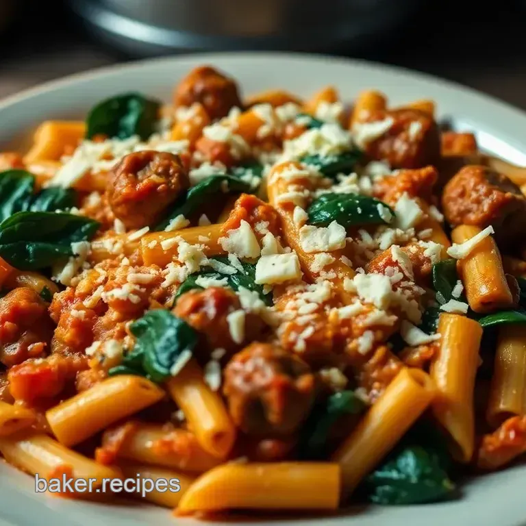 Cheesy Italian Sausage and Spinach Pasta Bake