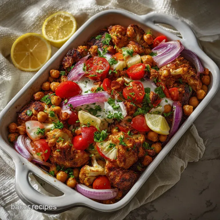 Easy Chicken Chickpea Shawarma Traybake Recipe presentation