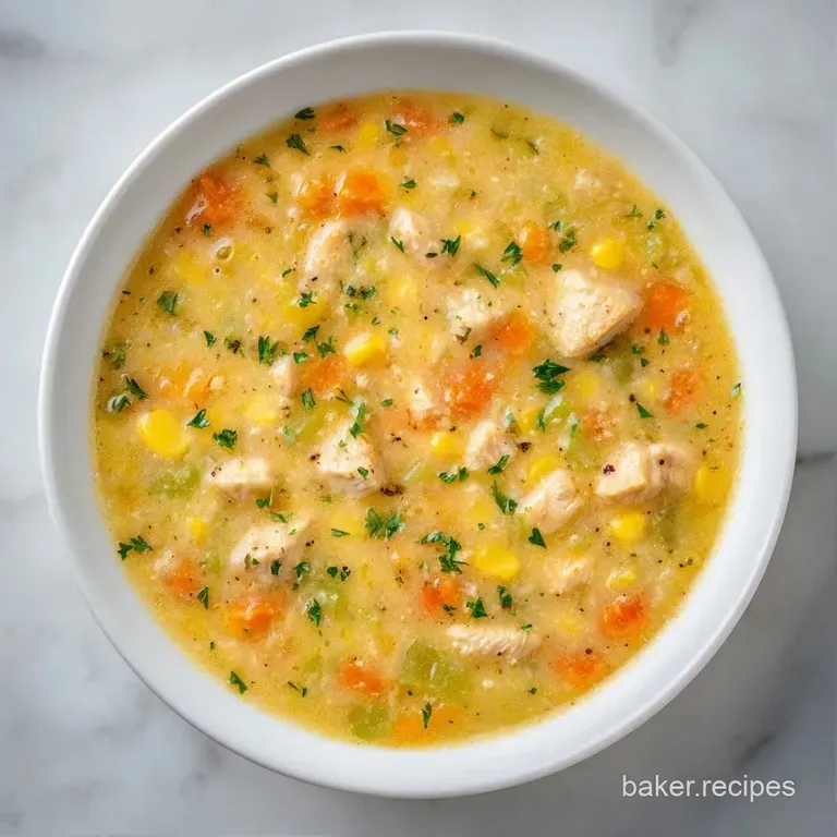 Thick, creamy yellow soup in a white bowl, garnished with bright green herbs and a side of toasted sourdough.