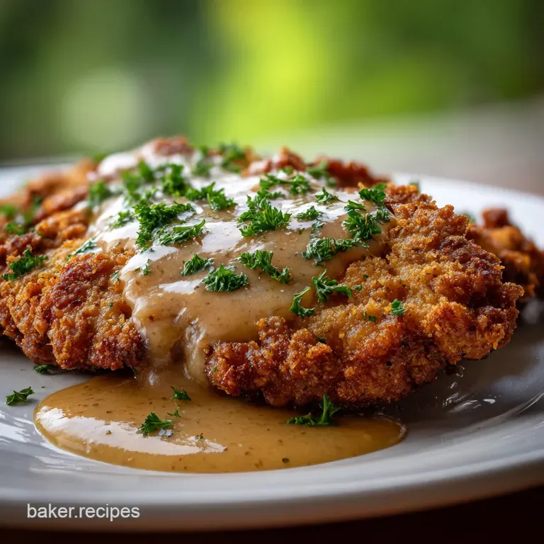 Perfectly plated chicken fried steak with creamy gravy, mashed potatoes, and green beans. A satisfying and delicious comfo...