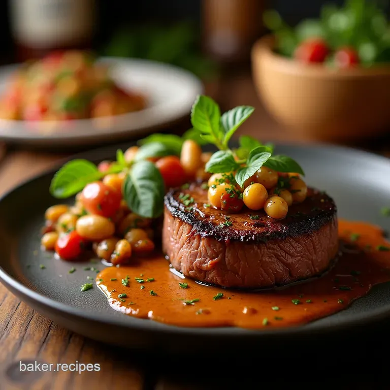 The Perfect Panseared Steak with Fiery Chimichurri and a Bright Herby Bean Salad presentation