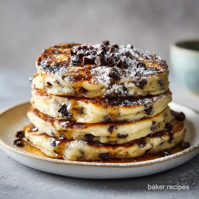 A neat stack of pancakes on a white plate, drizzled with warm syrup and a swirl of Greek yogurt.