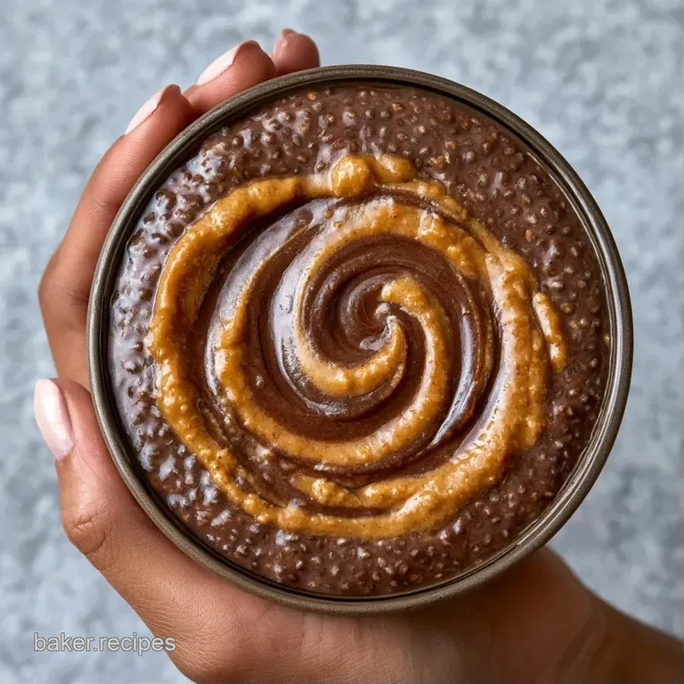 Polished glass jars showing layers of dark chocolate seeds and golden peanut butter swirls on a bright marble slab.