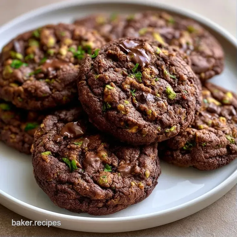 A neat stack of dark, fudgy cocoa cookies on a minimalist white ceramic plate beside a folded linen napkin.